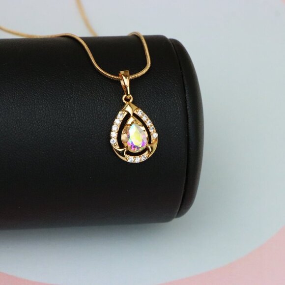 "Rainbow Teardrop Pendant with Gold Plated Finish and Sparkling Detail, XPPT1803 - Picture 6 of 13